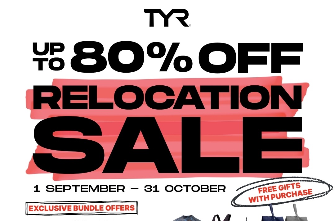 NEW FRI 11 SEP, AND IT RUNS TO SAT 31 OCT: TYR IS CLEARING ITS KEWALRAM HOUSE SHOWROOM BEFORE IT MOVES, SWIMWEAR $25 OR 5 FOR $100, BUT EVERY SALE IS FINAL AND SATURDAYS SHUT AT 3PM