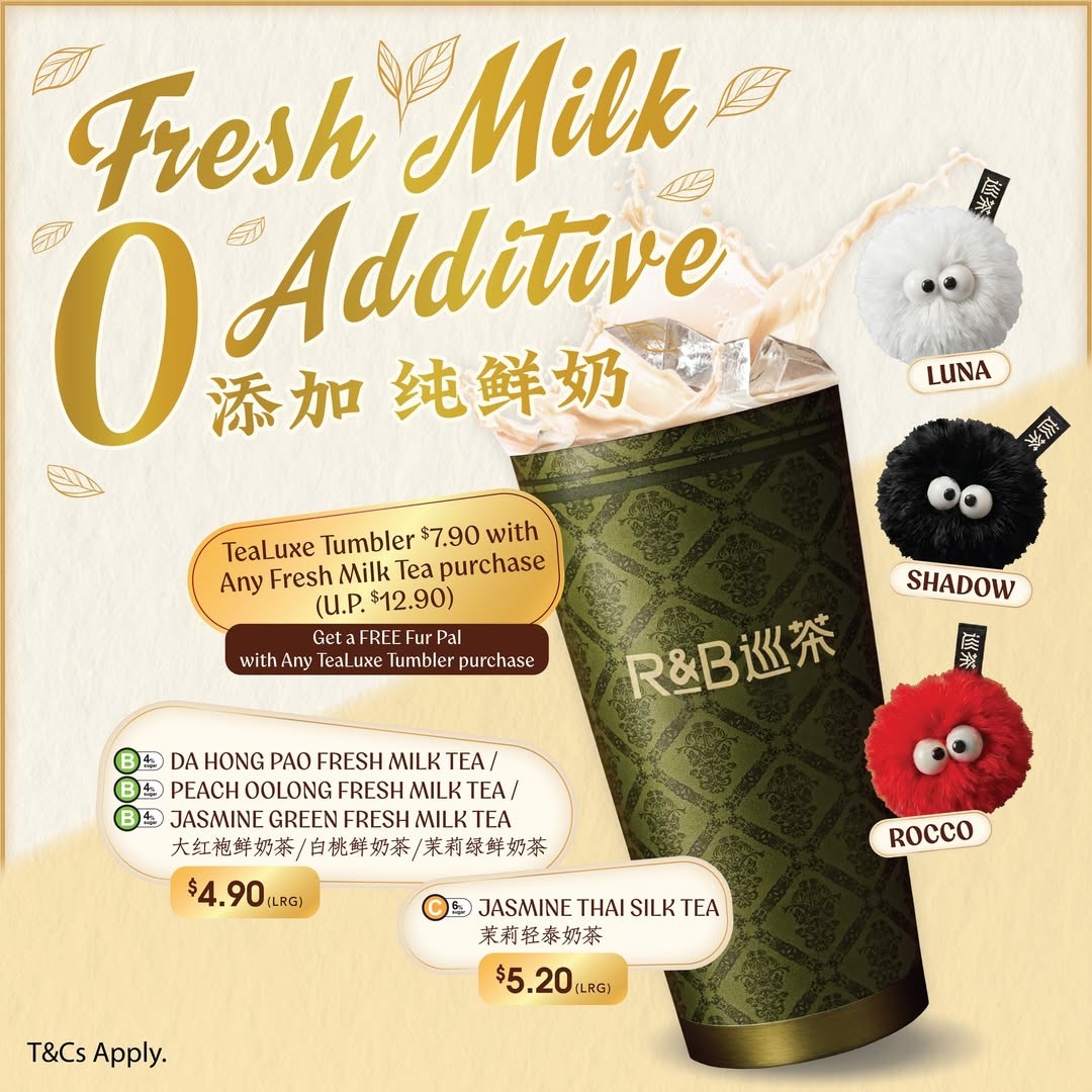 R&B Tea — Large Fresh Milk Teas from S$4.90 + S$7.90 TeaLuxe Tumbler