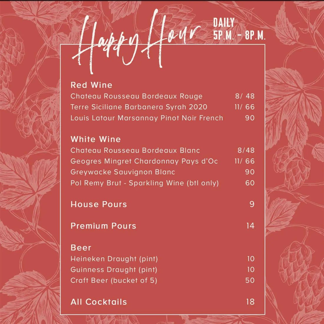 Hopscotch: daily 5pm-8pm happy hour at Capitol, Gardens by the Bay and Gillman