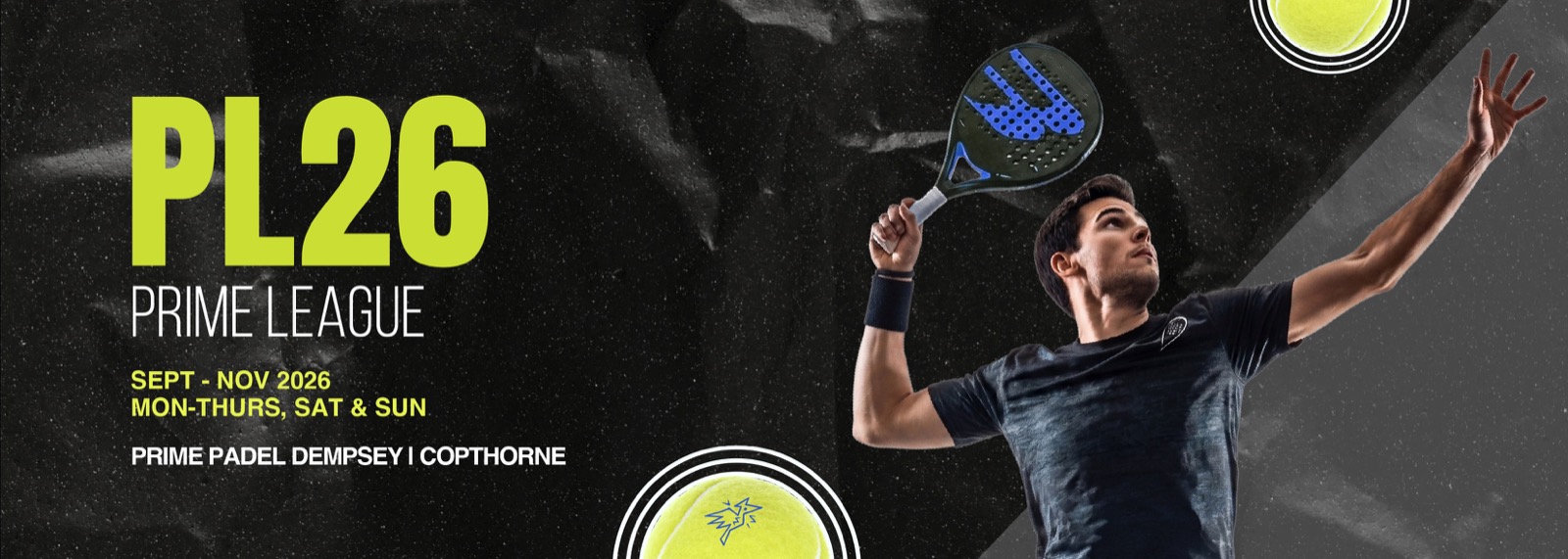 Prime Padel — 规模最大:Dempsey 7 片场,另加 Havelock 顶楼球场