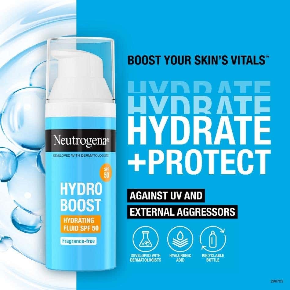 Neutrogena Hydro Boost Hydrating Fluid SPF50: best drugstore fluid for dry skin, S$25.40