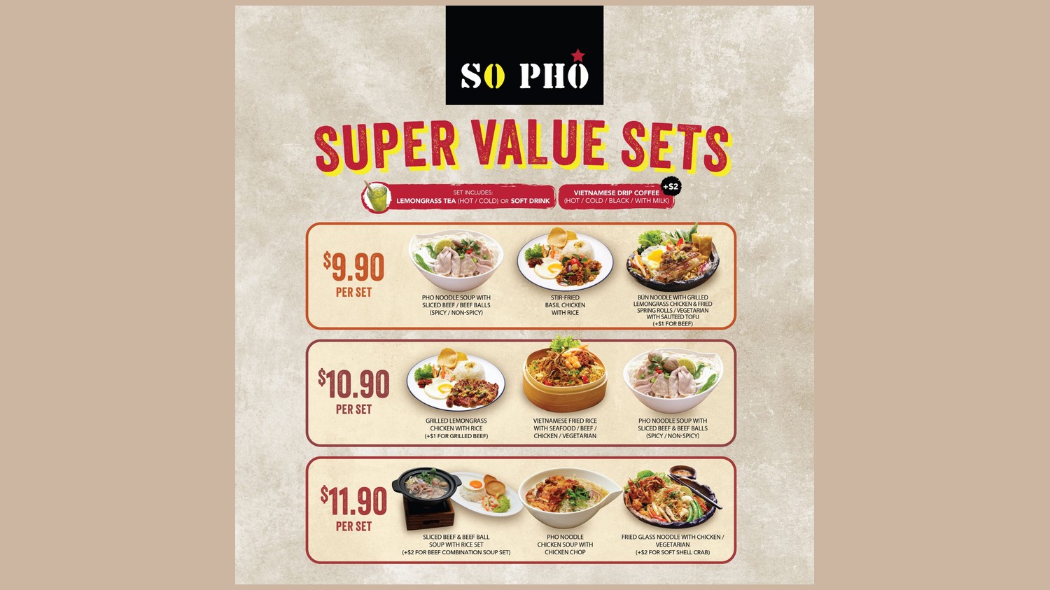 So Pho: $9.90 Sets With a Drink, and a Promotions Page Still Naming an Outlet NEX Does Not Have