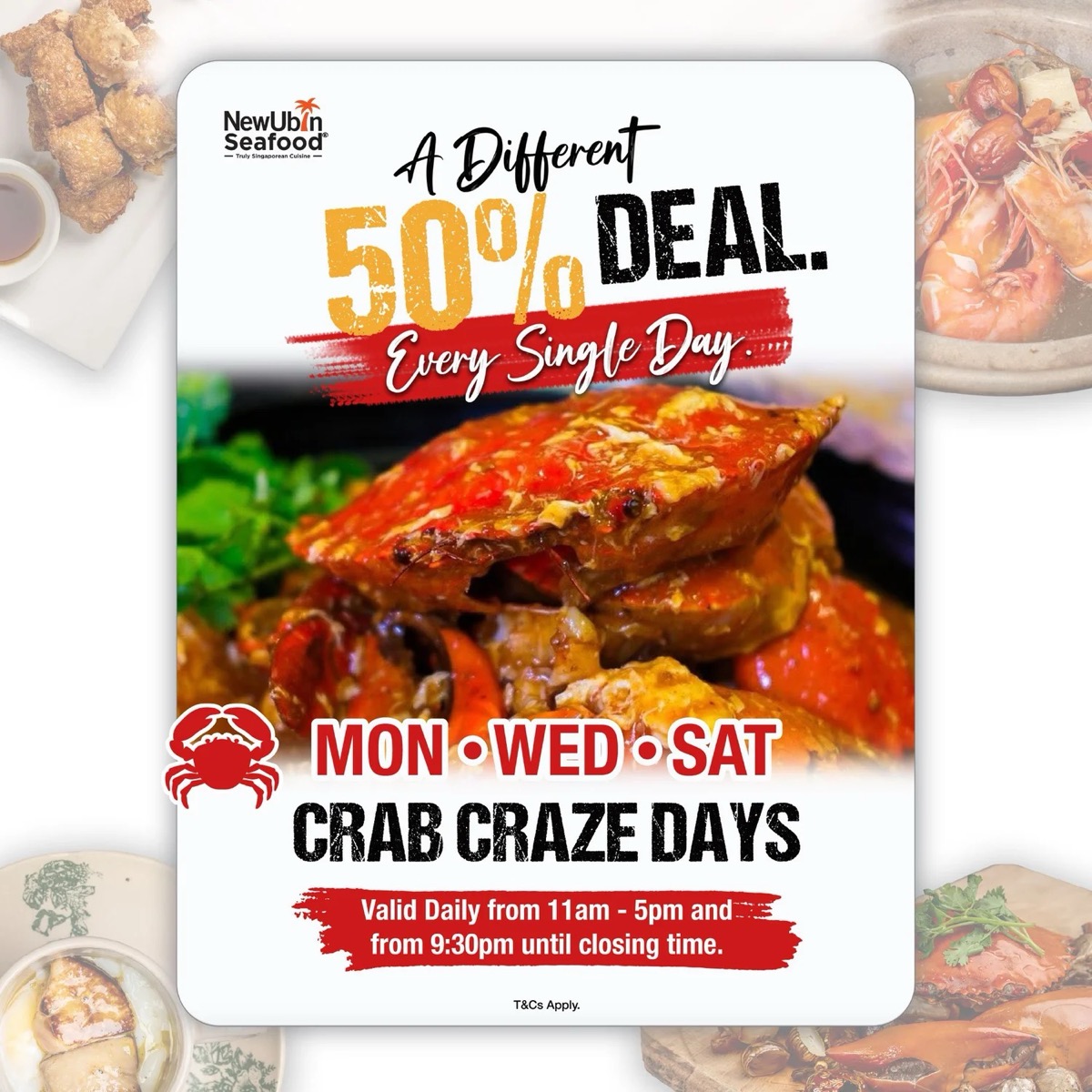 New Ubin Seafood: best deal, a different 50% off every day until 31 December