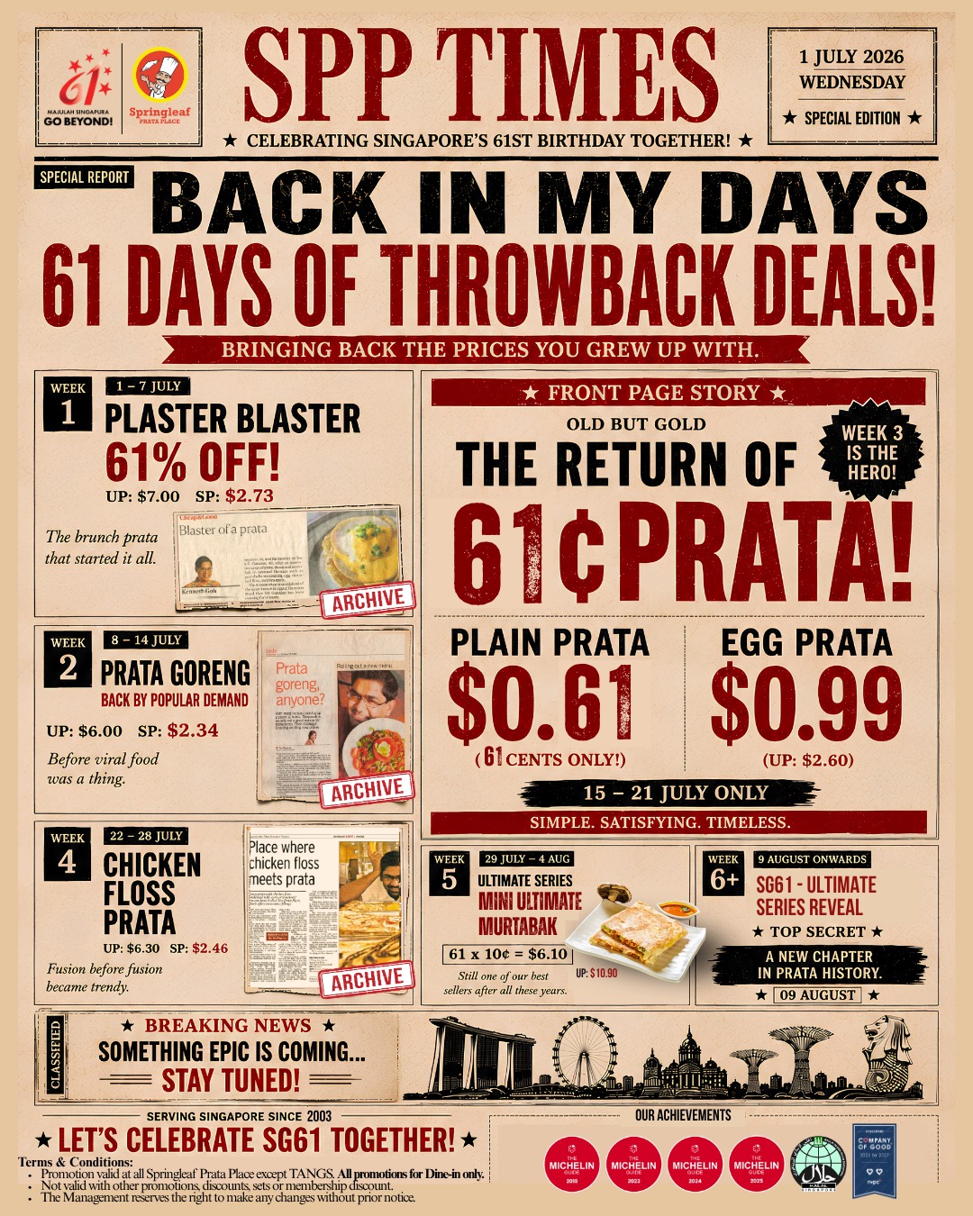Springleaf Prata Place: Prata Smash Burger $8.90 With Free Hot Teh Tarik (Ended 31 Aug)