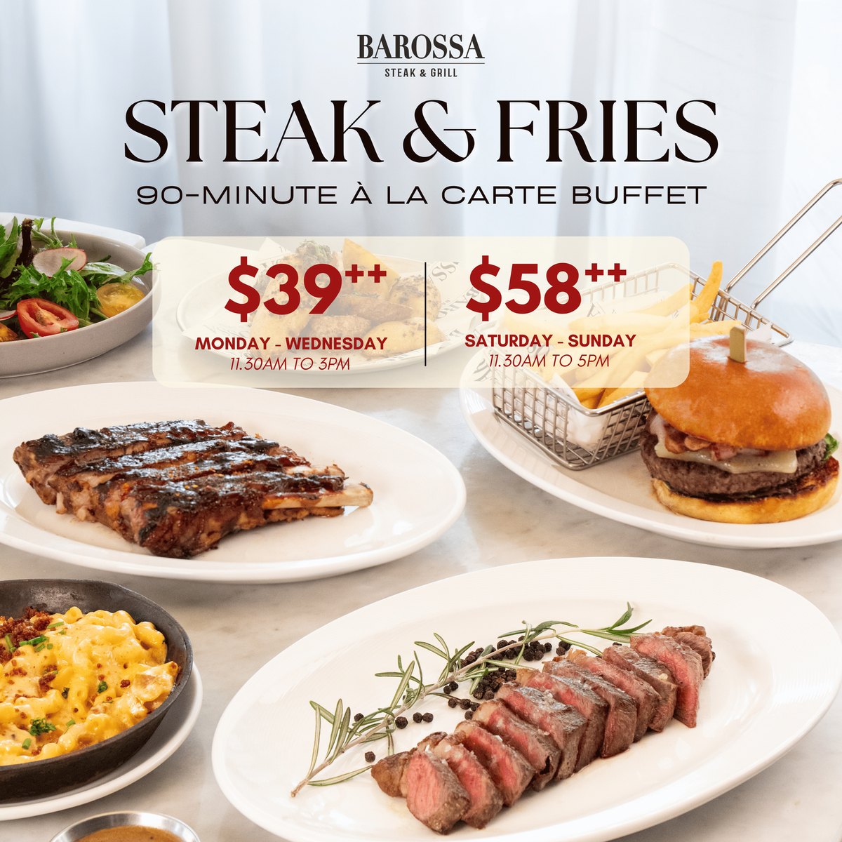 Barossa Steak & Grill: the SG61 $6.10++ Add-On Ended 31 Aug, and the $39++ Endless Steaks & Fries Buffet Carries On