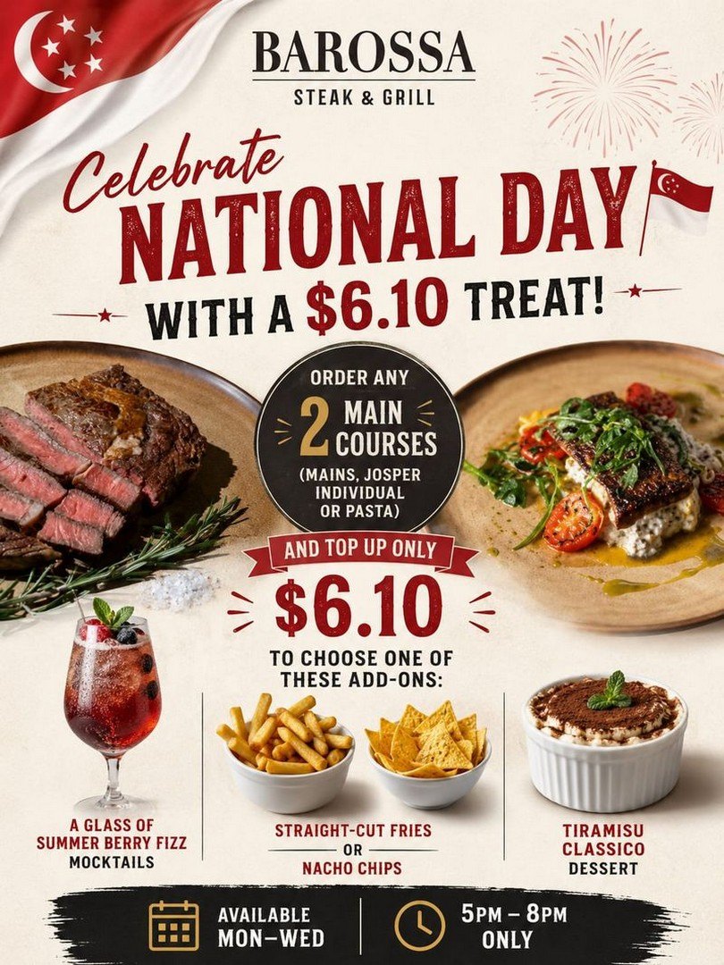Barossa Steak & Grill — Buy 2 Mains, Add a Premium Treat for Just $6.10 (VivoCity)