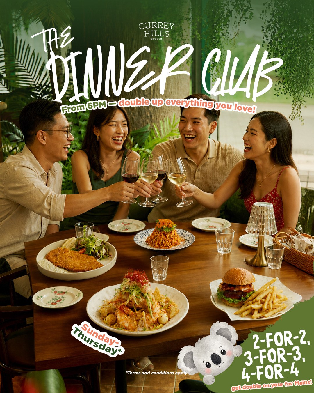 Surrey Hills Grocer —「Dinner Club」:点 2 道主菜送 2 道(周日至周四)